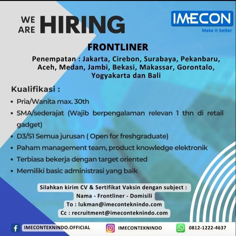 Lowongan Kerja Medan Di Pt Imecon Teknindo Agustus Loker Medan Lowongan Kerja Medan