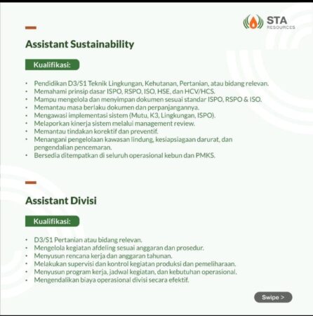 Lowongan Kerja Perkebunan Kelapa Sawit PT Sumber Tani Agung Resources Mei 2025 2